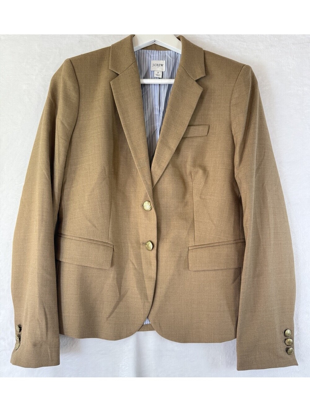 J Crew Schoolboy Blazer 2 Wool Womens Camel Beige Jacket Gold Buttons